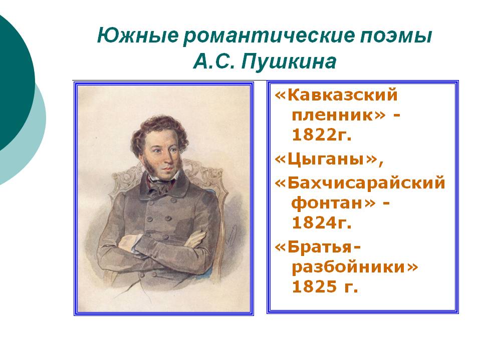 Южные романтические поэмы А.С. Пушкина