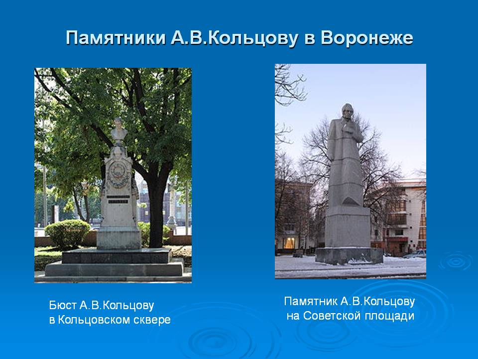 Памятники А.В.Кольцову в Воронеже