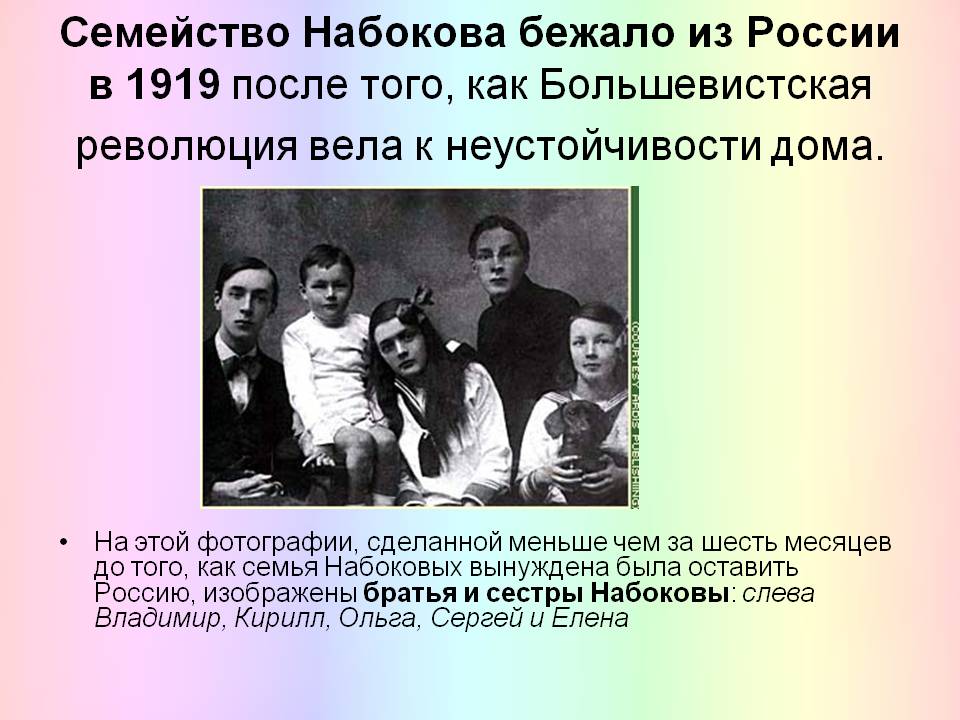 Семейство Набокова бежало из России в 1919